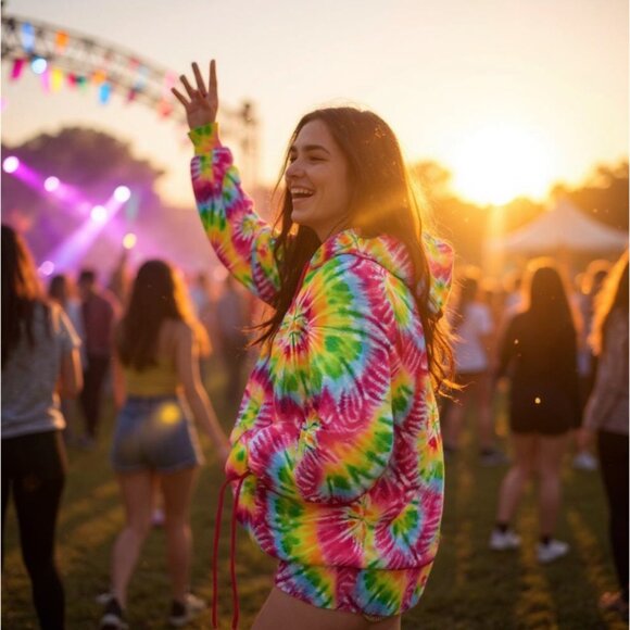 Club Exx Oversized Tie-Dye Hoodie W/ Lace-Up Sides & Fleece Lining – NWT 1X - Picture 6 of 9